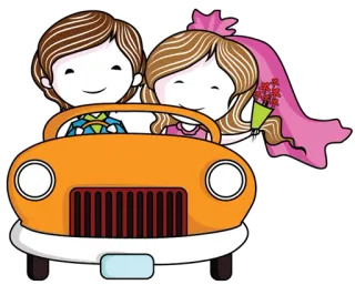 ❤ a0a54093 婚礼, 新娘, 新郎, 汽车, 卡通, 婚姻, 爱, 情侣 telegram sticker