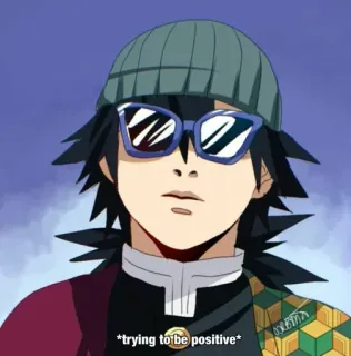 🌊 0966eab8 Giyu Tomioka Demon Slayer *trying to be positive* อนิเมะ, ดาบพิฆาตอสูร, กิยู โทมิโอกะ, เชิงบวก, ตัวละคร, แว่นตา, หมวก telegram sticker