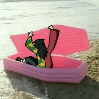 🌊 c8ed3e9c Giyu Tomioka Demon Slayer อนิเมะ, ดาบพิฆาตอสูร, กิยู โทมิโอกะ, ชายหาด, โลงศพ, สีชมพู telegram sticker