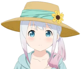 😐 2c879779 anime, girl, hat, sunflower, cute, cartoon whatsapp sticker