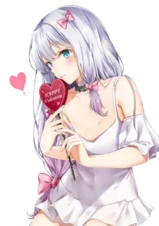 ❤️ 405b5af4 Happy Valentine's anime girl, valentine's day, heart, lollipop, cute, white hair whatsapp sticker