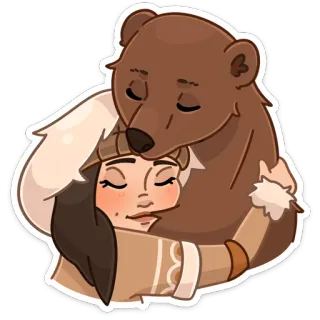 🤗 bcdad4aa 拥抱, 熊, 女人, 动物, 友谊, 卡通, 可爱 telegram sticker