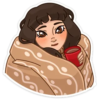 ☕️ fc29aec3 女人, 舒适, 毯子, 咖啡, 可爱, 温暖, 女孩, 放松 telegram sticker