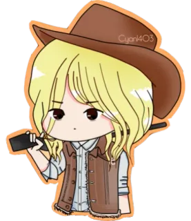 😒 297d5f4a Cowboy, Cartoon, Chibi, Pistole, Western, Blond, Hut telegram sticker