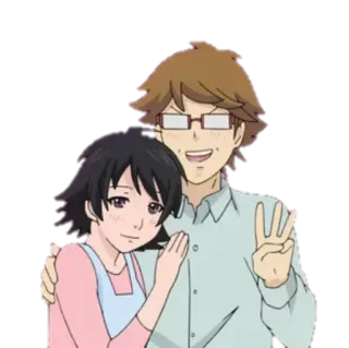 ✌️ 99f5753e Animé, Couple, Famille, Signe de paix, Dessin animé telegram sticker