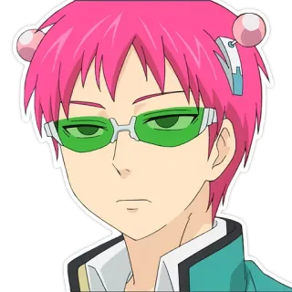 😒 045dbfb8 Kusuo Saiki The Disastrous Life of Saiki K. アニメ, 斉木楠雄のΨ難, 斉木楠雄, キャラクター, ピンク髪, 緑メガネ telegram sticker