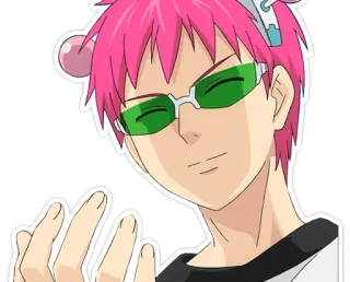 🤗 0c4c8f1e Saiki Kusuo The Disastrous Life of Saiki K. アニメ, 斉木楠雄のΨ難, 斉木楠雄, ピンク髪, キャラクター, 緑メガネ telegram sticker