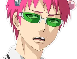 😒 2a1c0b05 Saiki Kusuo The Disastrous Life of Saiki K. アニメ, 斉木楠雄のΨ難, ピンク髪, 超能力, キャラクター, 緑メガネ telegram sticker