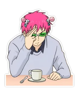 😓 363956a0 Saiki Kusuo The Disastrous Life of Saiki K. アニメ, 斉木楠雄のΨ難, 斉木楠雄, 超能力, ピンク髪, コーヒー telegram sticker