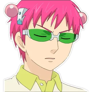 😠 46b211c7 Kusuo Saiki The Disastrous Life of Saiki K. アニメ, 斉木楠雄のΨ難, 斉木楠雄, ピンク髪, 緑メガネ, 超能力 telegram sticker