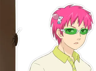 🐜 4a9cb08e Saiki Kusuo The Disastrous Life of Saiki K. アニメ, 斉木楠雄のΨ難, ステッカー, ピンク髪, 超能力, コメディ telegram sticker