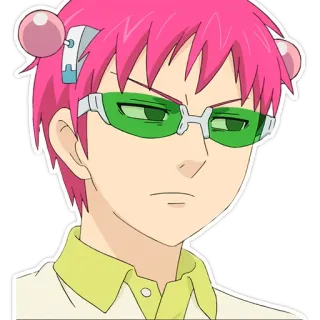 😠 4d507f8c Kusuo Saiki The Disastrous Life of Saiki K. アニメ, 斉木, 斉木楠雄, 超能力, ピンク髪, 緑メガネ telegram sticker