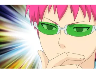 🤔 709d2493 Kusuo Saiki The Disastrous Life of Saiki K. アニメ, 斉木楠雄のΨ難, 斉木楠雄, 超能力, ピンク髪, 緑メガネ telegram sticker