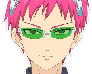 😏 8f5ca8e1 Saiki Kusuo The Disastrous Life of Saiki K. アニメ, 超能力, 斉木, 楠雄, ピンク髪, 緑メガネ, テレパシー telegram sticker