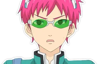 😰 9bf53dab Saiki Kusuo The Disastrous Life of Saiki K. アニメ, キャラクター, ピンク髪, 緑メガネ, 超能力 telegram sticker