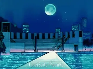 🌕 4b0749d6 t.me/SailorMoon90s nacht, stad, maan, water, Telegram telegram sticker