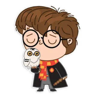 👑 56dce11f Harry Potter harry potter, mago, búho, dibujo animado, bufanda, mono telegram sticker