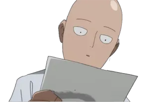 😐 5af12233 Saitama One-Punch Man anime, one punch man, saitama, serious, meme, blank page telegram sticker