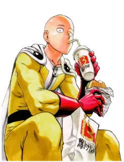 🍾 e287b1e9 Saitama One-Punch Man anime, manga, Saitama, One-Punch Man, hero, superhero, food, eating telegram sticker