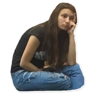 ☀ 3b25408c женщина, сидит, повседневный, джинсы, подросток, девушка, портрет telegram sticker