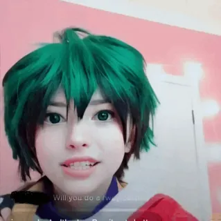 🍃 1b0d8054 Will you do a wag-a-dog Cosplay, Anime, Abanando o rabo, Cabelo verde, Fantasia, Retrato, Pessoa whatsapp sticker