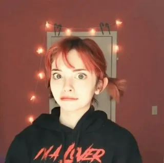 🍃 d4150f71 I'M A LOVER garota, cabelo ruivo, moletom com capuz, amante, retrato whatsapp sticker