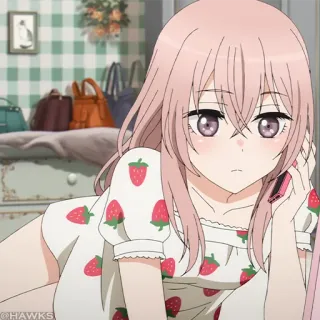 🎀 30f891f5 @HAWKS アニメ, 女の子, いちご, ピンク髪, スマホ telegram sticker