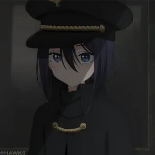 🎀 4c840200 アニメ, キャラクター, 女の子, 帽子, 黒髪, 青い目 telegram sticker