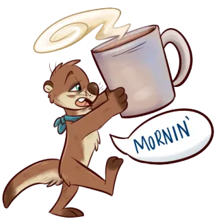 ☕ 4e4882e9 MORNING wydra, zwierzę, kawa, rano, śpiący, kreskówka telegram sticker