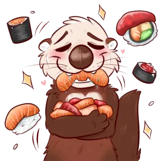 🍣 9889c662 wydra, sushi, słodkie, jedzenie, zwierzę, kreskówka, łosoś, kawaii telegram sticker