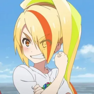 😁 f742b353 Saki Nikaido Zombie Land Saga アニメ, 女性, 金髪, ポニーテール, 怒り, ドヤ顔 telegram sticker