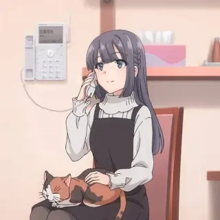 🐰 0583560e аниме девушка, кошка, стул, телефон, девушка, мультфильм telegram sticker