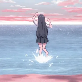 🐰 2ad45067 аниме, девушка, океан, пляж, вода, розовое небо telegram sticker