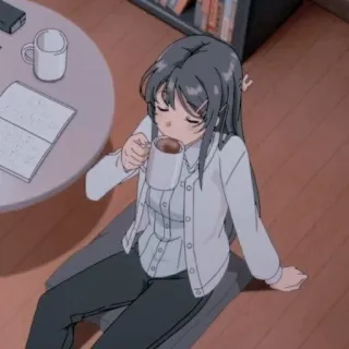 🐰 5abbb7f0 Mai Sakurajima Rascal Does Not Dream of Bunny Girl Senpai Аниме, Девушка, Милая, Кофе, Чтение, Bunny Girl Senpai telegram sticker