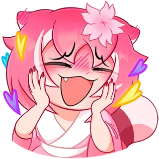 🥰 b929ff13 애니메이션 여자, 귀여운, 카와이, 분홍색, 꽃, 행복한, 만화 telegram sticker