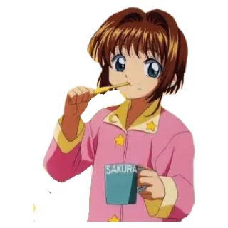 🎈 9a3551fe Sakura SAKURA anime, girl, toothbrush, kawaii, morning whatsapp sticker
