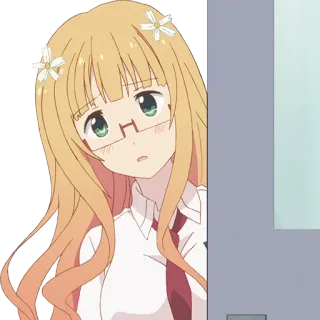 😧 ddd8e09c อนิเมะสาว, ผมบลอนด์, ดอกไม้, แว่นตา, น่ารัก, การ์ตูน telegram sticker