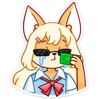 😎 8a80e184 cáo, khóc, tiền, kính râm, anime, nhãn dán telegram sticker