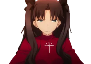 🤨 13ab1dd8 Rin Tohsaka Fate/stay night anime, ragazza, bruna, codini, maglietta rossa, seria, personaggio telegram sticker