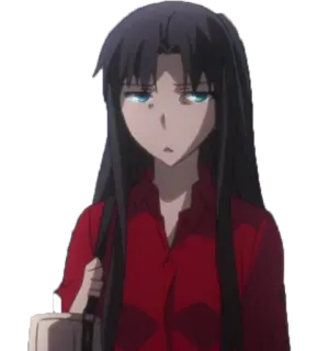 😒 ba44cd1d Tohsaka Rin Fate/stay night anime, ragazza, capelli lunghi, maglietta rossa, Tohsaka Rin telegram sticker