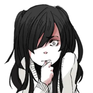 😱 ce17b6bc anime girl, expression, nervous, black hair, cartoon, woman telegram sticker
