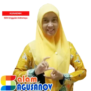 🙏 0837025a KUNAENIH
SDN Unggulan Indramayu
Salam AGUSANOV femme, indonésien, école, professeur, éducation, portrait telegram sticker