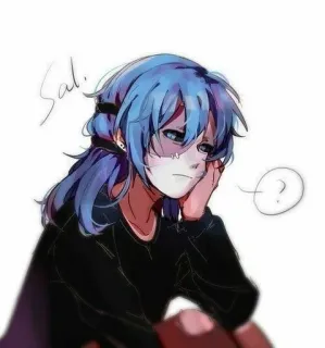 🌟 f776543d Sal Sal. Anime, Cartone animato, Personaggio, Capelli blu, Triste telegram sticker