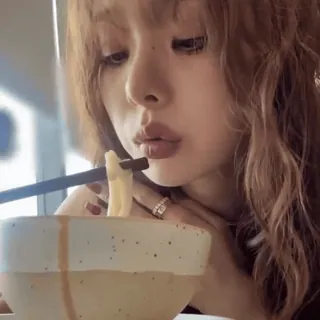 ⏳ 9ccc0e57 woman, eating, noodles, bowl, chopsticks, asian whatsapp sticker