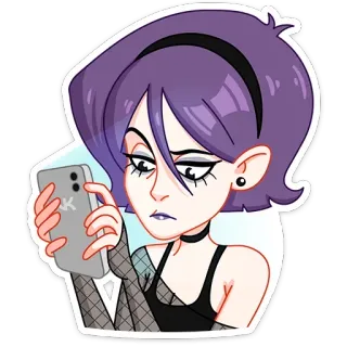 😐 e6fc3c14 OK 女の子, 紫髪, スマホ, エモ, ステッカー, 漫画, ポートレート, 網タイツ telegram sticker