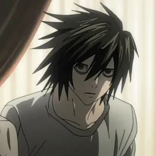 🍎 7625221c L Lawliet Death Note L, Lawliet, Death Note, Anime, Detektyw, Manga, Postać telegram sticker