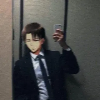 ❤️‍🔥 d1f7e62c Levi Ackerman Attack on Titan Anime, Personnage, Selfie, Costume, Levi Ackerman, L'Attaque des Titans, Selfie Miroir telegram sticker