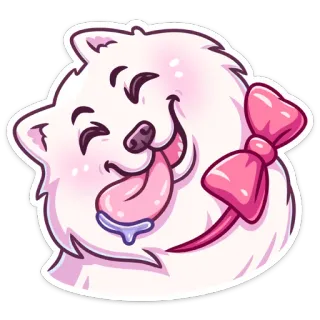 😛 c3bdc26e pies, słodki, zwierzę, naklejka, różowy, kokarda, szczęśliwy telegram sticker