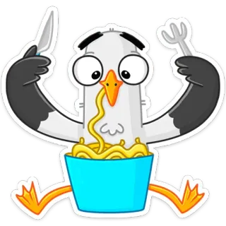 🙂 e19f0065 鳥, 食べる, パスタ, 面白い, 漫画, カモメ telegram sticker
