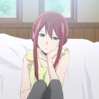 🍁 529fa632 Аниме, Девушка, Сидит, В помещении, Грустная, Окно whatsapp sticker